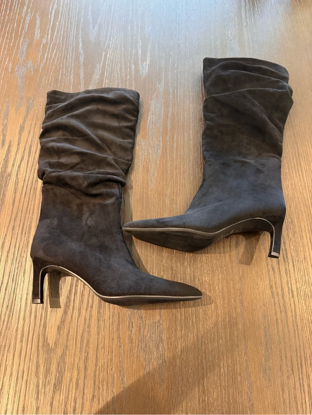 Black Size 10 suede look calf zip up boot wrap th kitten heels